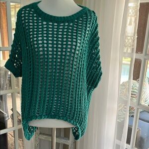 BiBi Green Crew Neck Sweater Open-Knit Relaxed Fit